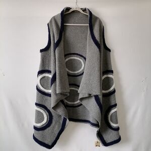 NWT Essential Elements Gray Open Front Textured Circle Knitted Swing Vest OS